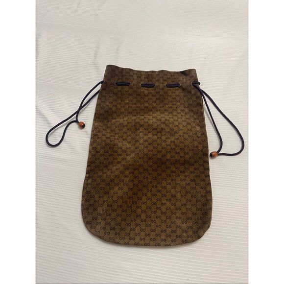 Gucci Monogram Vintage Rare Suede Leather Drawstring Pouch
